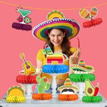 Mexican Themed Honeycomb Centerpiece ForFiesta Party Decorations May 5th, Taco Parties, Birthdays Day Of The Dead Celebrations - Multicolor - View 7