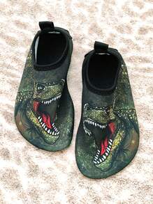 Sandalias de playa para niños, zapatos ligeros y transpirables para exteriores, playa, agua, arroyo, escalada con suela blanda y estampado de camuflaje de dinosaurio de la jungla para niños - Verde militar - Ver 2