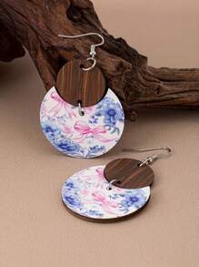 1 Pair Bohemian Style Colorful Wooden Beach Tree, Crescent Moon, Bow Knot & Flower Pendant Fashion Creative Drop Earrings