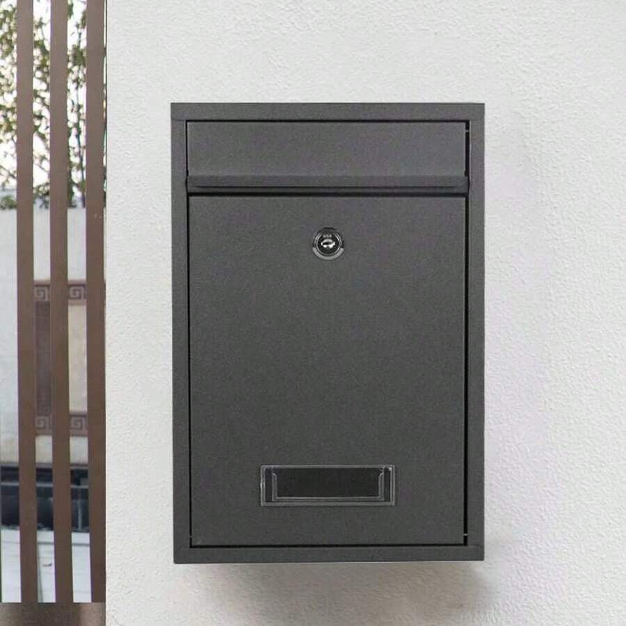 Keyed Wall-Mounted Mailbox Unit] 1pc Lockable Metal Mailbox, Outdoor Wall-Mounted Weatherproof Post Box With Key, Large Capacity For Home And Office Use,Large Steel Lockable Wall Mounted Letter Mail Post Box Postbox Letterbox Mailbox,Post Box Wall Mounted Steel Mail Box Parcel Delivery Box Lockable Letter Weatherproof Post Box With 2 Keys Stylish Letterbox For Keep Your Mail (Black) - Black - View 1