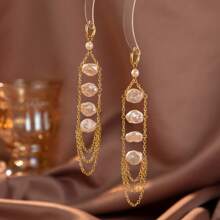 1 Pair Women Elegant & Noble Asymmetrical Faux Pearl Gold Tassel Earrings