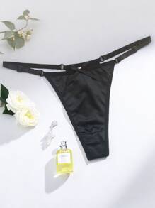 Adjustable Waist Satin Thong Panties With 3D Bow Decor, Rave For Going Out - Black - View 4
