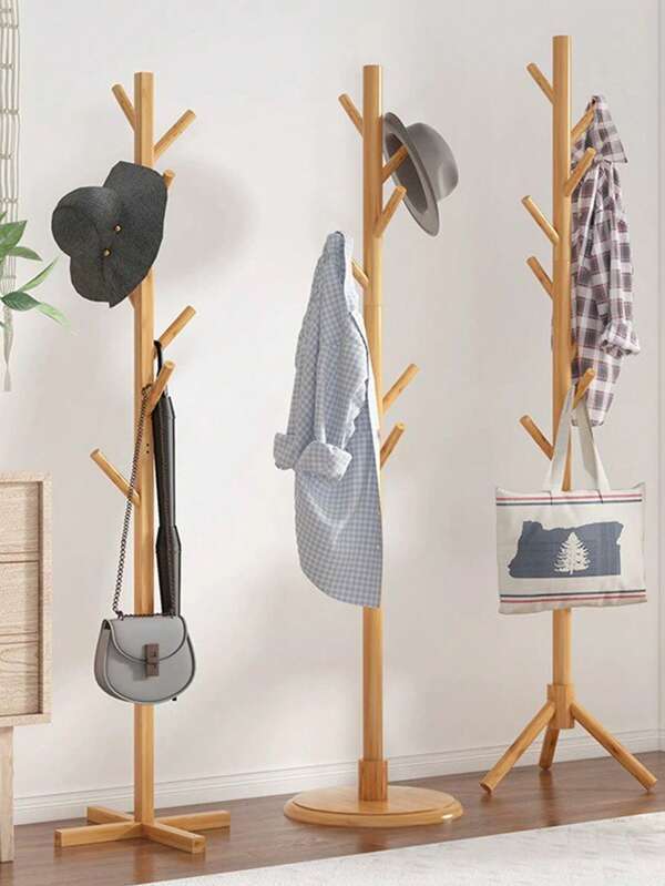 Cabide de madeira maciça para quarto doméstico, suporte de chão para armazenamento, sala de estar, roupas penduradas, poste único, vertical, simples, pendurado, bolsa, cabide