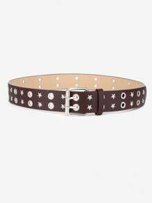 2pcs/Pack Rivet Eyelets Waist Belt, Punk Style Double Buckle Leather Belt, Suitable For Teenagers - M - View 4