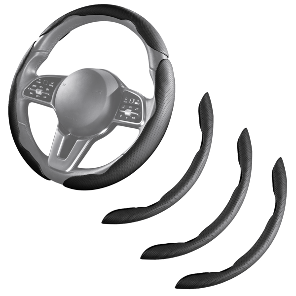 Housse de volant 3 pièces ( Nappa/noir) antidérapant pour voitures