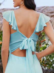 EVERPRETTY Sexy Backless Tie-Up Bow Ruffles Bridesmaid Dress - Baby Blue - View 5
