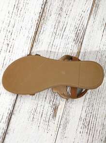 Women's Floral Rhinestone Flat Sandals, Bohemian Style, Elastic Band Open Toe, Casual Summer Beach Shoes, Suitable For Beach Music Festival - Camel - View 7