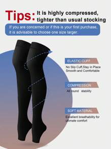 Unisex Compression Socks, Knee-High Toeless, Graduated Support, Silicone Non-Slip, Suitable For Running, Sports, Yoga, Travel, Comfortable & Warm - Black - View 3