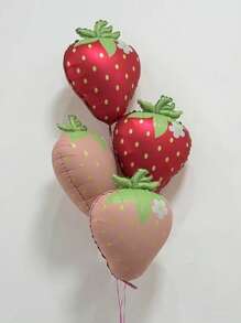 2pcs Matte Pink & Red Strawberry Balloons, Summer Fruit Theme Party Birthday Party Decorations Foil Balloons - Multicolor - View 5