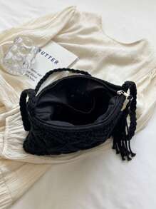 Handmade Woven Small Crossbody Bag, New Woven Shoulder Bag, Niche Retro Beach Style, Versatile Square Envelope Bag, Fashion Crossbody Bag, Beach Vacation Bag - Black - View 8