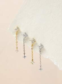 1Pair Elegant 925 Sterling Silver Four-Leaf Clover Earrings, April Birthstone Zirconia, Gold Hypoallergenic Earrings, Suitable For Women Daily Wear And Gifting, Valentine's Day Best Choose