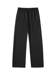 Men's Loose Straight Leg Casual Pants, Drawstring Waist Plain Color Relaxed Fit Trousers, & Versatile