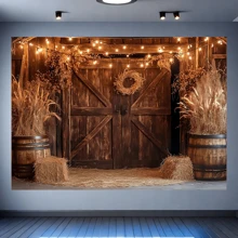 1pc Vintage Countryside Farmhouse Theme Backdrop Banner, Available In Multiple Sizes, Made Of Polyester, Suitable For Country Wedding, Birthday Party Decor, Any Holiday And Anniversary Decoration, Garden, Indoor And Outdoor - Multicolor - View 4