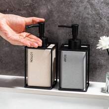 1pc Ceramic Hand Soap Dispenser, Distinctive Stone-Like Appearance, High Quality, Empty Bathroom Shower Gel Pump Bottle, High Aesthetics Matte Black & White Lotion Refill Bottle, Portable Accessories Storage