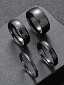 4件套不锈钢戒指套装弧形设计情侣戒指基本款18k镀金男女通用简约时尚风格适合情侣礼物日常佩戴结婚戒指