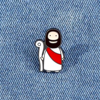 Broche de esmalte con diseño de Jesús de dibujos animados, nuevo estilo 2025. Adorno decorativo de moda para solapa, bolso, insignia, joyería, regalo. Ideal para ropa, mochilas, útiles escolares, camisas, chaquetas, accesorios de otoño-invierno, Halloween, Navidad. Adecuado para adolescentes, jóvenes, hombres, uso casual, al aire libre, deportivo, graduación, cumpleaños, uso diario. Regalos divertidos para maestros.
