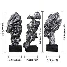 Die stillen Gesichter von Menschen sind goldene abstrakte Kunstwerke aus Harz für die Heimdekoration, bestehend aus 3 Teilen.