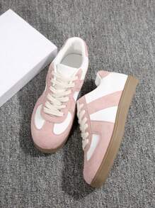 Women's German Style Casual Sports Shoes, Lightweight & Comfortable, Non-Slip Rubber Sole, Lace-Up, Suitable For All Seasons - Pink - View 7