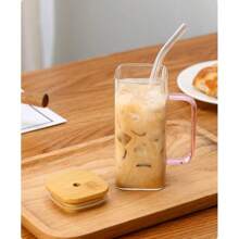 1入組1000ml帶吸管玻璃水瓶，配有杯刷，吸管刷和蓋子/1入組400ml帶刷子、杯蓋和吸管，冰咖啡杯，耐高溫果汁飲料杯，透明咖啡杯，大容量保溫水瓶，適用於家庭、旅行和戶外使用