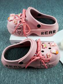 Women's Cute Cartoon Bear Print Simple Versatile Lovely Soft Removable Cushioned Increase Height Contrast Color Beautiful Elegant Fashion Walking Beach Slippers, Sandals - Pink-pink Bunny - View 7