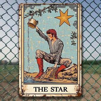 1pc Vintage Bowie-Inspired "The Star" Metal Tin Sign - 20.32x30.48 Cm, Rust-Proof & Waterproof, Featuring A Starry Night & Watering Scene - Ideal For Home, Bar, Garage Decor & Unique Gift Idea, Vintage Metal Tin Sign, Perfect For Room Decor
