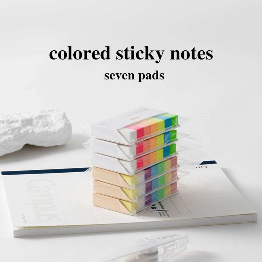 1 套/3 套日式 Ins 风格可重复使用便签 7 本笔记本 | 学生办公便携式阅读书笔记标记贴纸、日记备忘录回顾突出显示便签套装