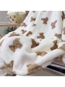 1pc Cartoon Bear Print Flannel Baby Blanket, Lightweight For Spring & Autumn