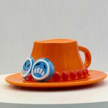 Fire Fist Ace Hat Anime Coffee Cup Set, Straw Hat Crew Cup Set,Featuring , Ace, Sabo & Chopper Creative Fun Mugs Gift Set For Anime Lovers Ceramic Drinkware - 橘色 - 查看 1