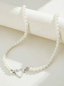 1pc Summer Indie Pearl Heart Necklace, Cute & Stylish Beaded Necklace For Girls