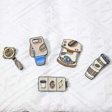 5pcs/Set Unique Imported American Coffee Logo Badge, Creative Cartoon Decoration Metal Brooch For Coat, Sweater