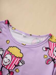 2pcs/Set Cartoon Print Kids Girls Pajama Set - Purple - View 3
