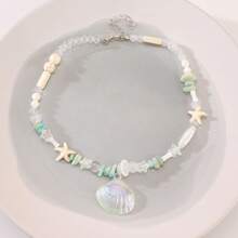 1 pieza Collar con colgante de concha y estrella de mar para mujer, accesorio de moda de playa y vacaciones