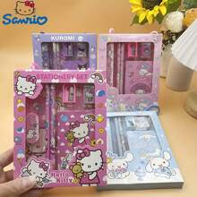 Sanrio Set de 5 piezas/3 piezas de artículos de papelería y regalo con diseños de dibujos animados lindos de Sanrio - Incluye cuaderno, lápiz, regla, sacapuntas y borrador, con Kuromi, Melody, Cinnamoroll. Regalo perfecto para cumpleaños, Navidad o vuelta al colegio (Set de 5/3/1, color y estilo enviados al azar)