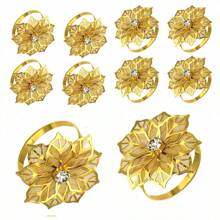 1 Peça Elegante Argola Porta-Guardanapo Assimétrica Dourada com Aplicações de Cristal em Formato de Girassol, Adequada para Hotéis de Luxo, Restaurantes, Casamentos, Festas, Eventos de Buffet de Alta Qualidade e Decoração de Mesa Moderna/Vintage - Dourado - Visão 7