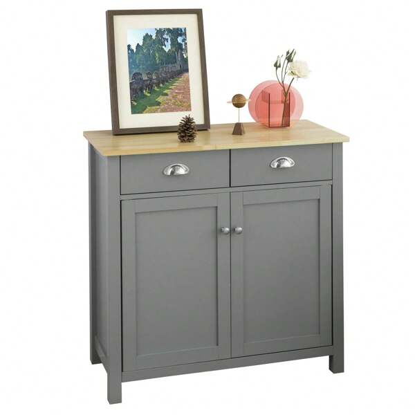 SoBuy FSB25-HG Sideboard mit 2 Schubladen und 2 Türen, Kommode, Küchenschrank mit Arbeitsplatte, Flurschrank, Seitenschrank, grau ca.: B x H x T 79 x 80 x 35 cm