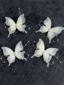 4pcs Women Elegant Butterfly Hair Clips, High-End Decorative Butterfly Hair Claw Clips, Princess Style Hair Accessories Hair Claws Hair Barrettes, School Stuff, Faux Pearl Hair Accessories, Stocking Fillers, Head Accessories - Multicolor - View 11