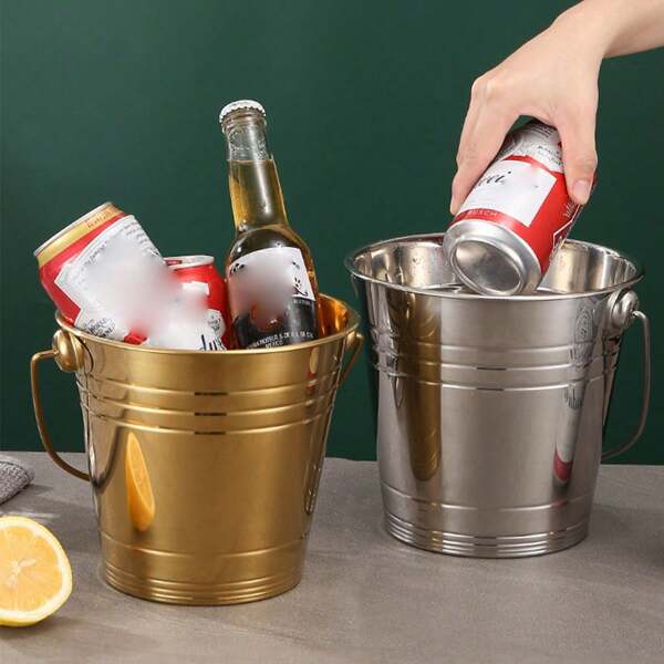 304 Stainless Steel Ice Bucket, Ice Bucket, Ice Tongs, Portable Ice Bucket, Convenient Ice Bucket, Long Cold Storage Time, Thickened Material, Multi-Purpose Portable Bucket, Portable Bucket, Gift For Father