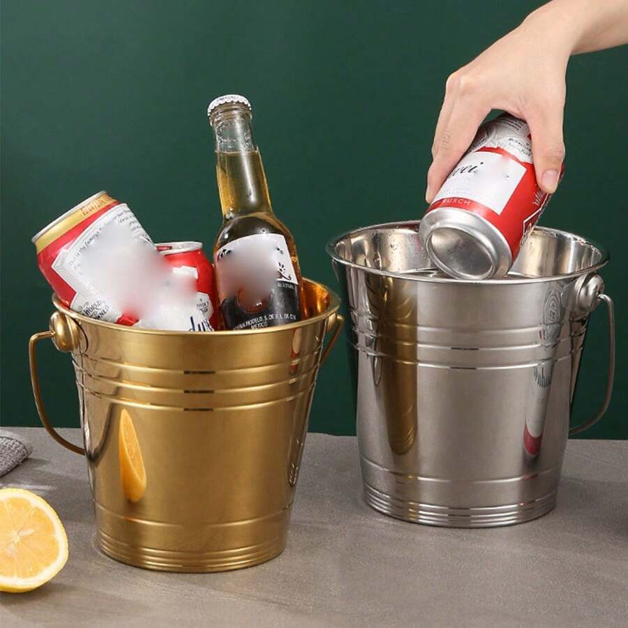 304 Stainless Steel Ice Bucket, Ice Bucket, Ice Tongs, Portable Ice Bucket, Convenient Ice Bucket, Long Cold Storage Time, Thickened Material, Multi-Purpose Portable Bucket, Portable Bucket, Gift For Father