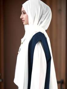 1pc Girl's Solid Color Chiffon Simple Fashion Elegant Hijab Scarf - White - View 3