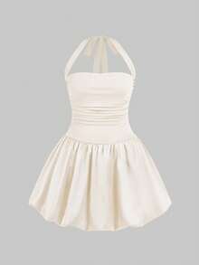 女士优雅露背连衣裙，高端专属舞会生日宴会短款鸡尾酒会礼服 - 米色 - 查看 2