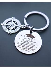 Graduation Gift Compass Keychain For Him/Her, Class Of Student Inspirational Keyring, Stainless Steel, Casual, Cute, Elegant, Suitable For Graduation Party Car Accessories Bag Charm School