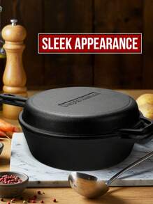 Kichly [ EXPRESS DELIVERY ] 3.0 L (3.2 Quart) Pre-Seasoned Cast Iron Combo Cooker Dutch Oven With Lid, 10.25-Inch (26 Cm) Dual-Function Skillet Pot & Casserole Dish, Premium Durable Cast Iron Cookware For Even Heat Distribution On Gas, Electric, Induction & Grill, Ready-To-Use Pre-Seasoned Surface, Ergonomic Loop Handles, Smooth Enamel-Free Finish For Rich Browning, Slow Simmering, Searing & Baking, Long-Lasting Design For Healthy Low-Oil Cooking, Perfect Family-Size Stock Pot & One-Pan Meals - Black - View 2