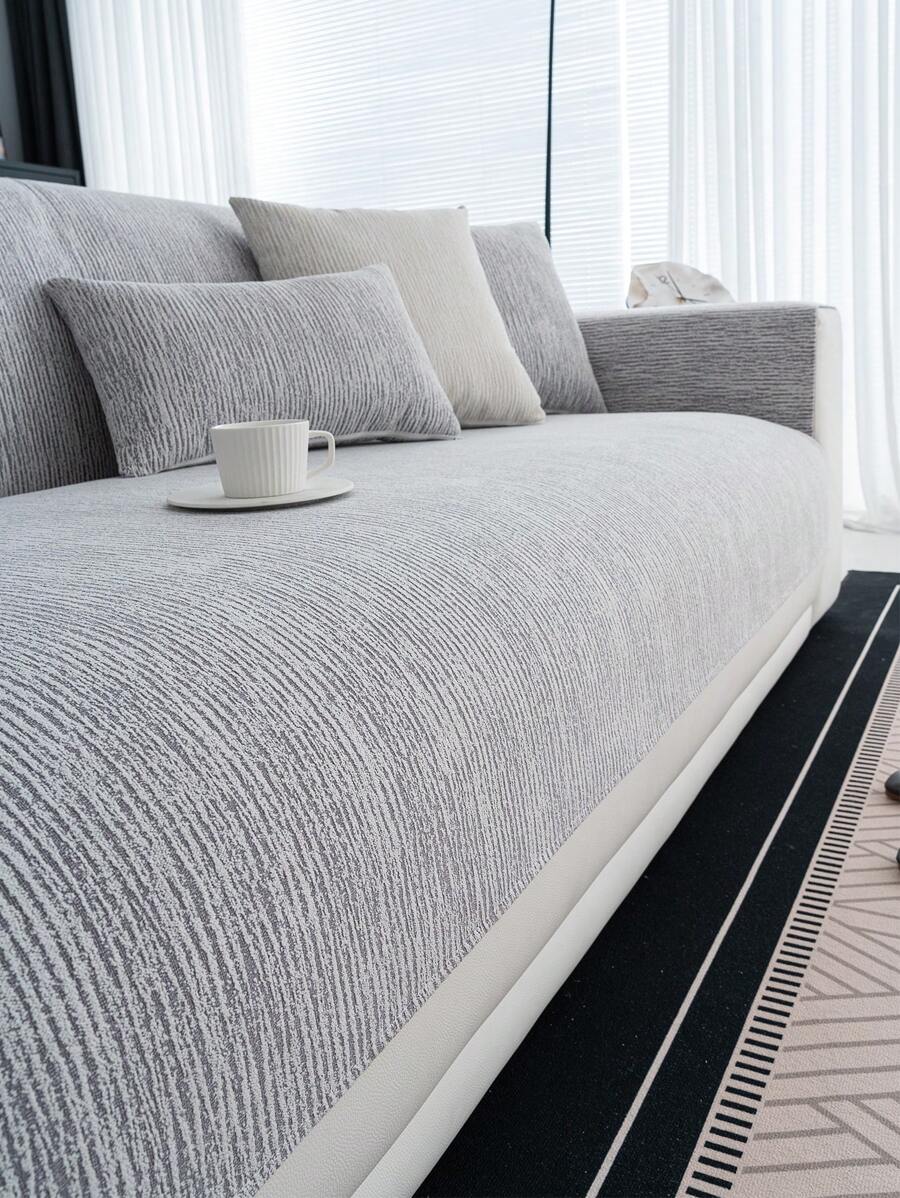 1 件现代简约雪尼尔防刮沙发垫套，适合所有季节，客厅日常使用 - 淺灰色 - 查看 1