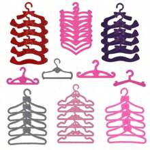 Juego surtido de 50/40/30/20/10/1 perchas de plástico rosas pequeñas y lindas, accesorios para armario, ropa, casa de muñecas, colores y estilos aleatorios