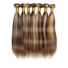 P4/27 Highlight Human Hair Bundles 14 To 32 Inch Pre-Colored Peruvian Hair Extensions Double Wefts