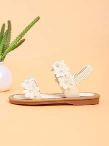 女童白色甜美可爱风格平底凉鞋，休闲时尚公主沙滩鞋，春夏 - 杏色 - 查看 4