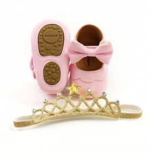 Infant Infant Girls Wedding Dress Shoes Bow Ballet Princess Mary Jane Flats Toddler First Walkers Sneaker Newborn Crib Baptism Shoes - Pink - View 5