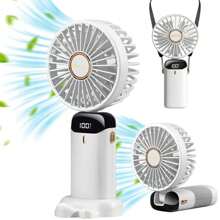 Handheld Fan With 5000 MAh Battery Max 48 Hours Runtime,Pocket Fan Portable Battery Operated Or USB Powered Fan,5 Speeds,Mini USB Portable Foldable Rechargeable Fan, Summer Gift,With Aromatherapy Tablets - 白色 - 查看 1
