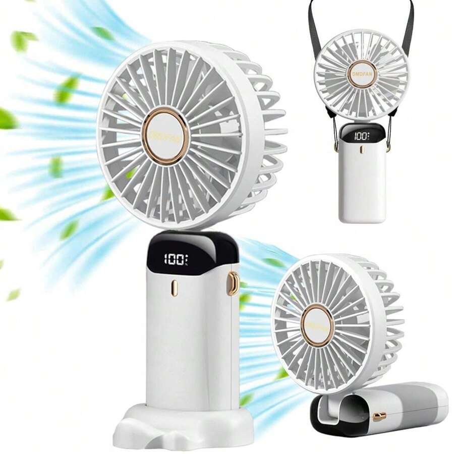 Handheld Fan With 5000 MAh Battery Max 48 Hours Runtime,Pocket Fan Portable Battery Operated Or USB Powered Fan,5 Speeds,Mini USB Portable Foldable Rechargeable Fan, Summer Gift,With Aromatherapy Tablets - 白色 - 查看 1