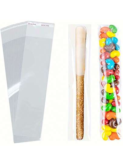 50/100/200pcs Transparent Candy Packaging Bags, Food Bags And Food Boxes Suitable For Candy, Chocolate, Biscuits, Etc., Self-Adhesive Bags, Candy Bags, Lollipops, Baking Packaging Bags, Straw Packaging Bags, Household Supplies